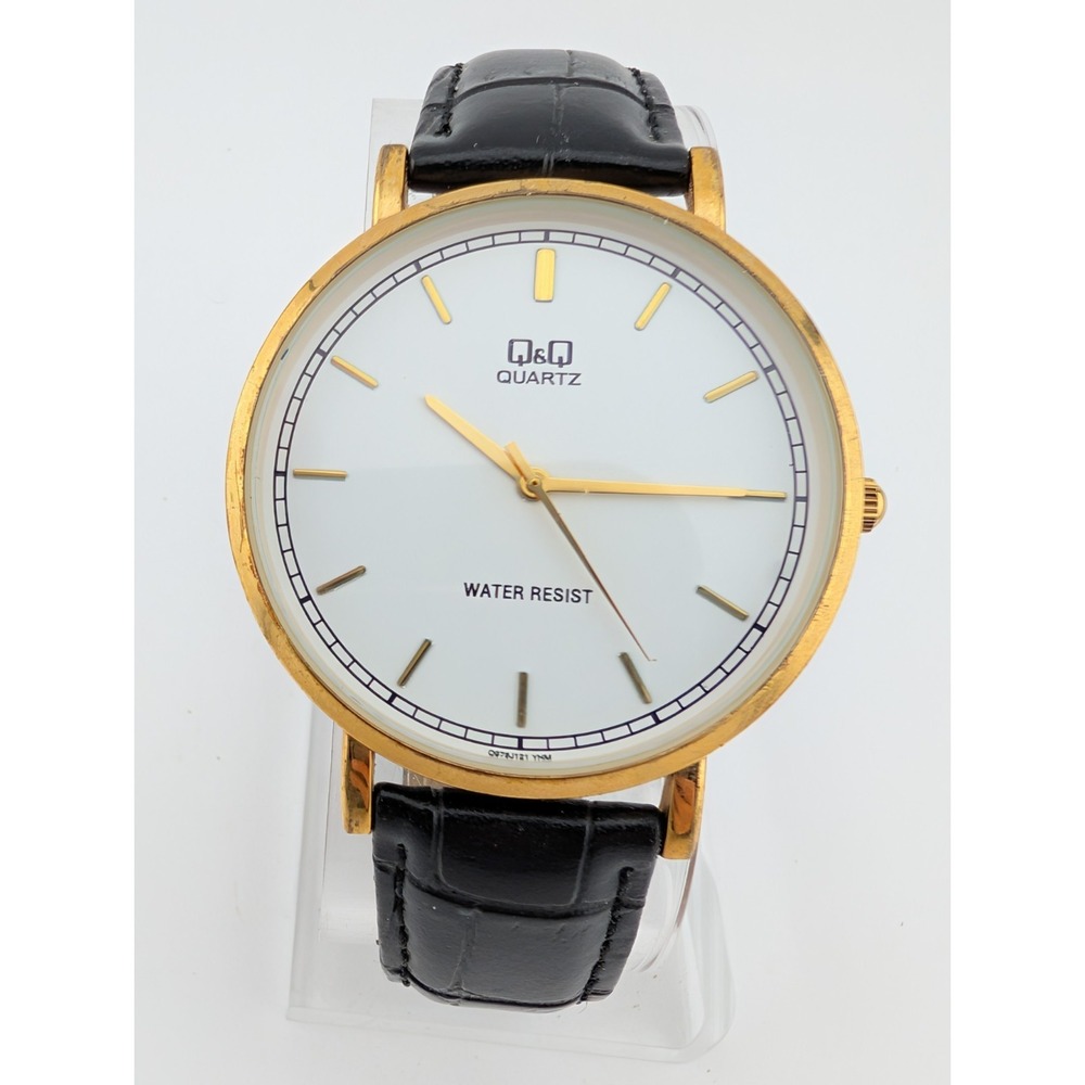 Q&Q Watch Men 39mm Gold Case‎ Black Croc Faux Leather Band- New Battery